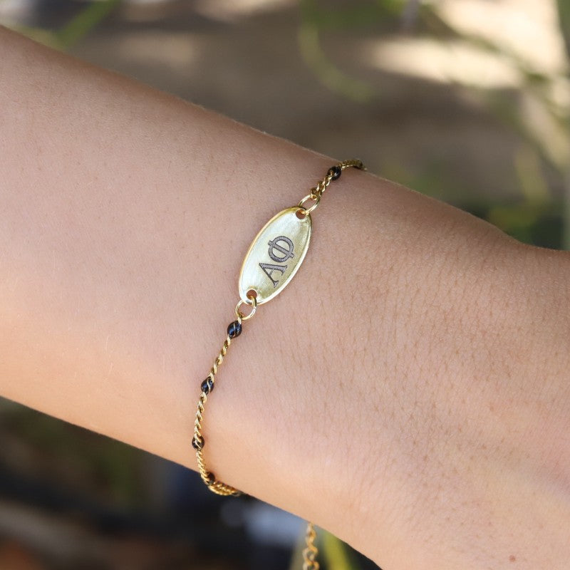Alpha Phi Sorority Bracelet - Black Enamel Chain Style