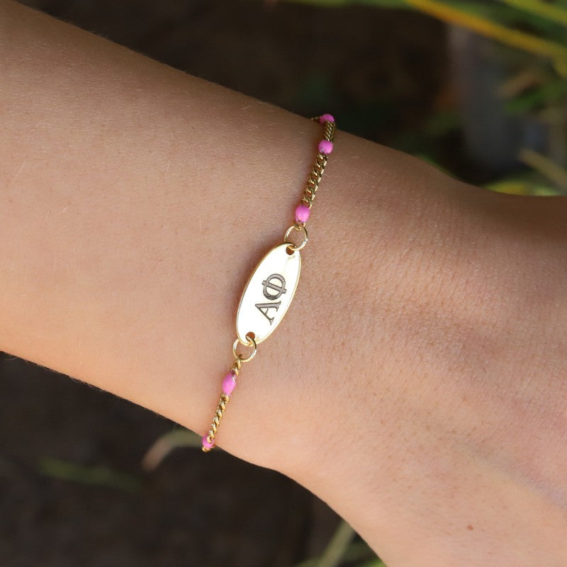 Alpha Phi Sorority Bracelet - Pink Enamel Chain Style