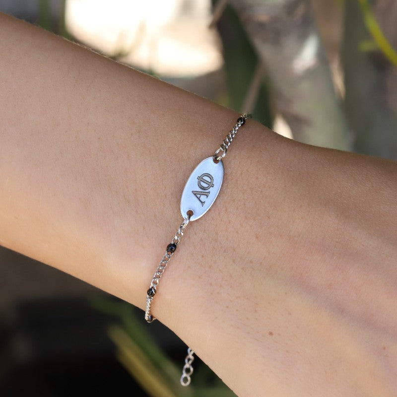 Alpha Phi Bracelet Silver Stainless Steel Chain Style on Hand