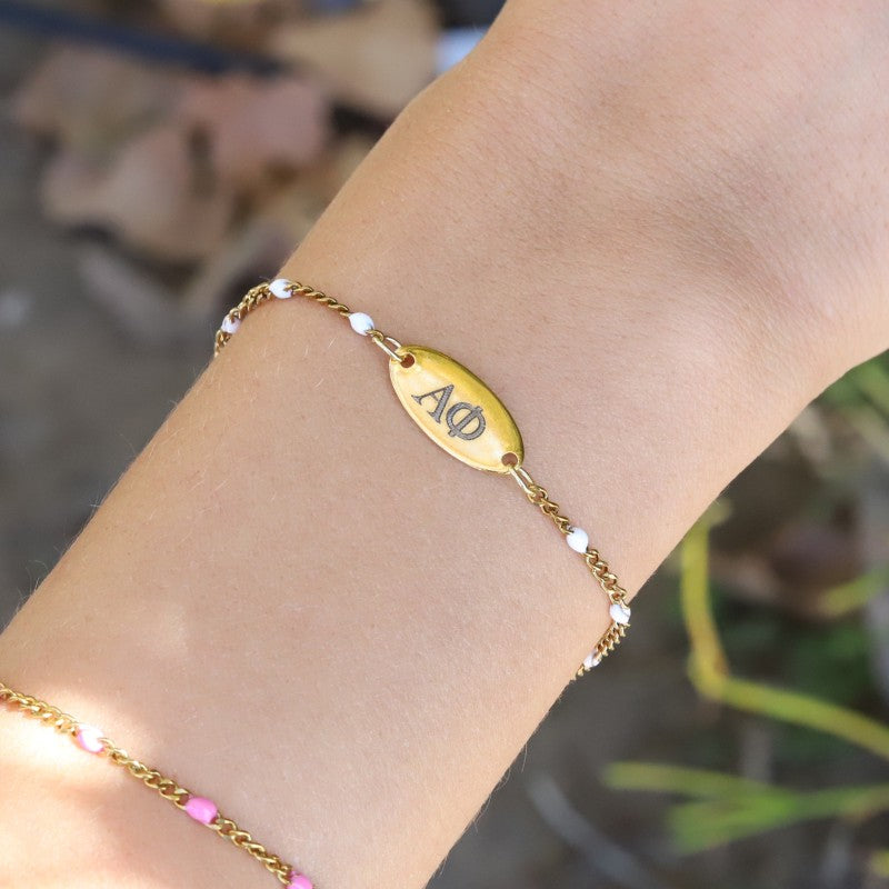 Alpha Phi Sorority Bracelet - White Enamel Chain Style
