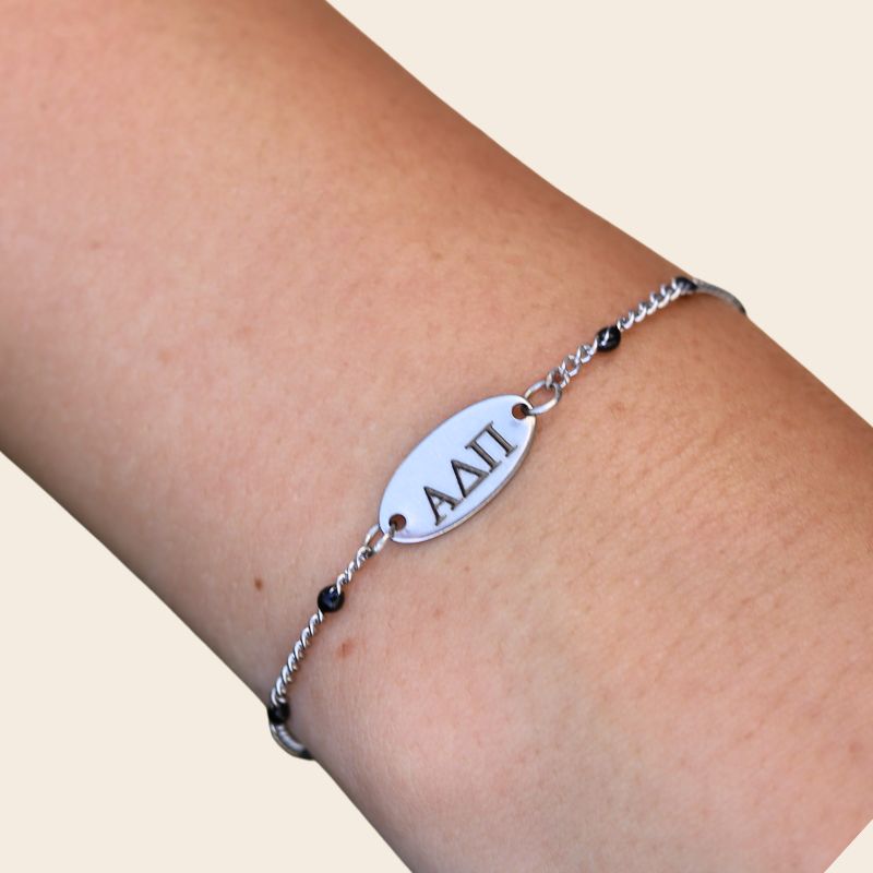 Alpha Delta Pi Sorority Bracelet - Black Enamel Silver Chain Style
