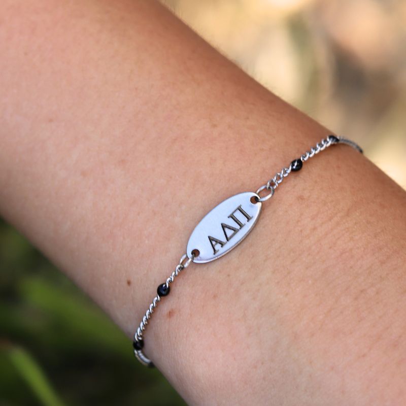 Alpha Delta Pi Sorority Bracelet - Black Enamel Silver Chain Style