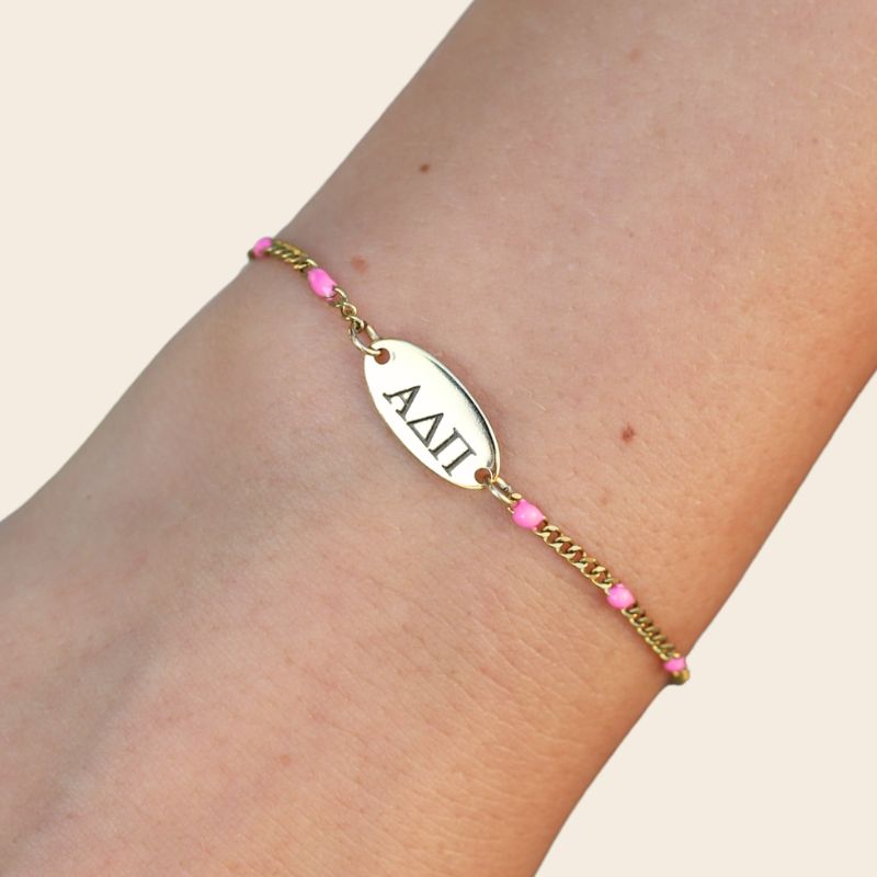 Alpha Delta Pi Sorority Bracelet - Pink Enamel Chain Style
