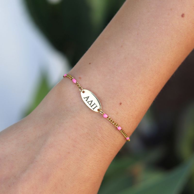 Alpha Delta Pi Sorority Bracelet - Pink Enamel Chain Style