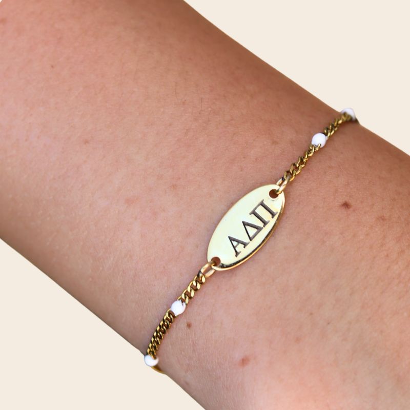 Alpha Delta Pi Sorority Bracelet - White Enamel Chain Style
