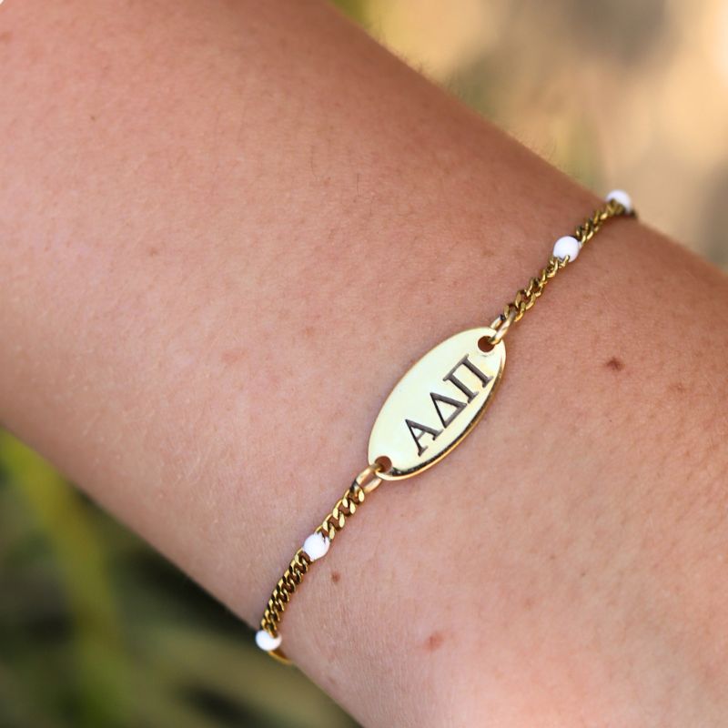 Alpha Delta Pi Sorority Bracelet - White Enamel Chain Style