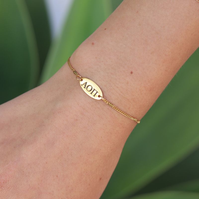 Alpha Omicron Pi Sorority Bracelet - Cuban Chain Style