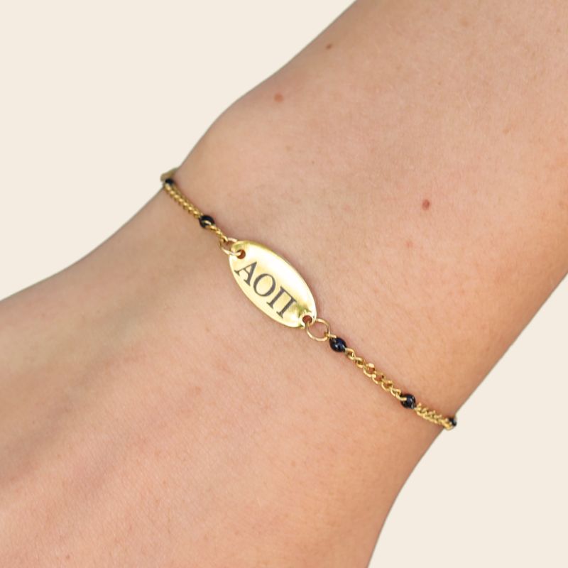 Alpha Omicron Pi Sorority Bracelet – Black Enamel Chain Style
