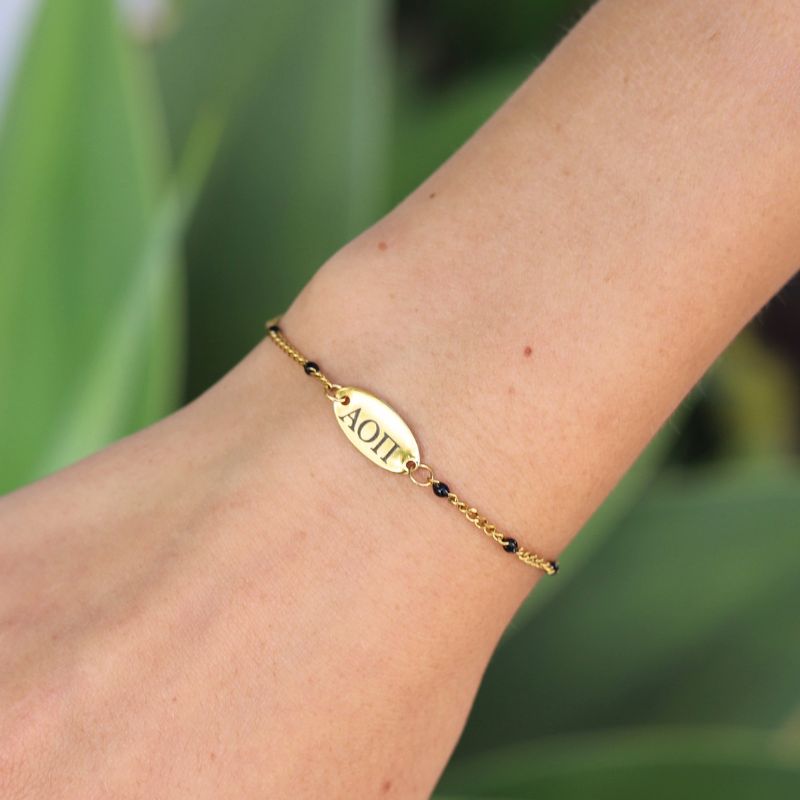 Alpha Omicron Pi Sorority Bracelet – Black Enamel Chain Style