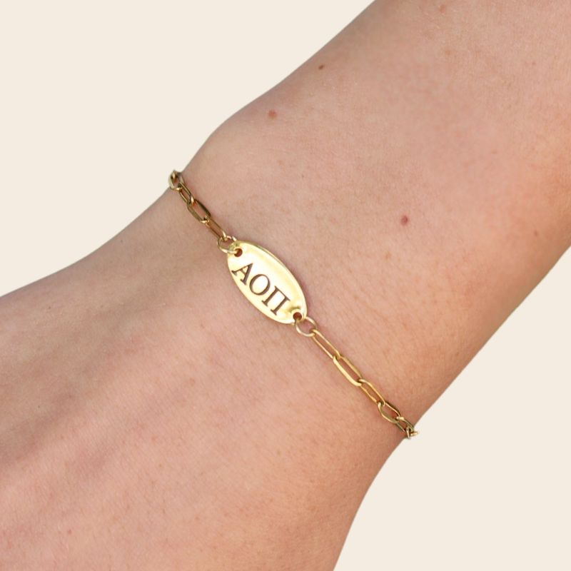 Alpha Omicron Pi Sorority Bracelet - Paper Clip Chain Style