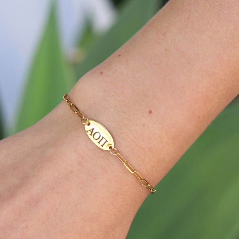 Alpha Omicron Pi Sorority Bracelet - Paper Clip Chain Style