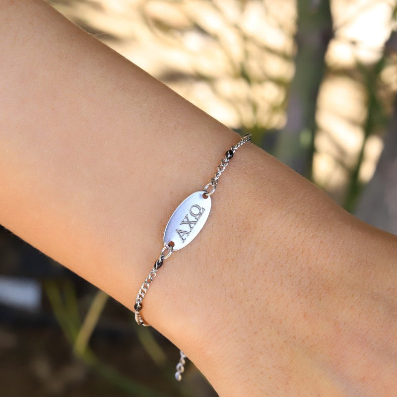 Alpha Chi Omega Sorority Bracelet - Black Enamel Silver Chain Style