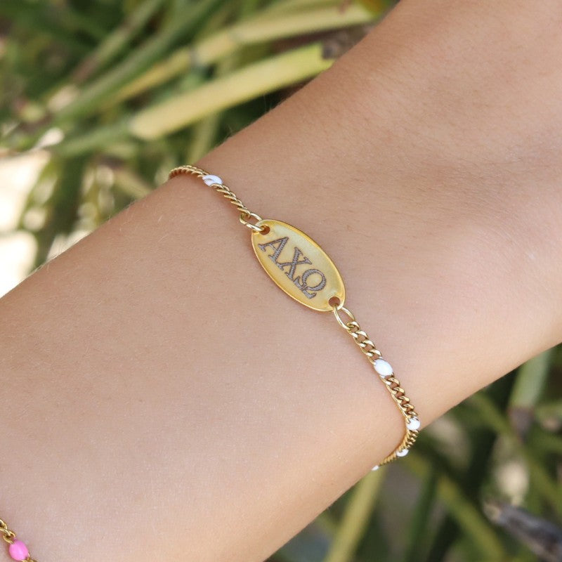 Alpha Chi Omega Sorority Bracelet - White Enamel Chain Style