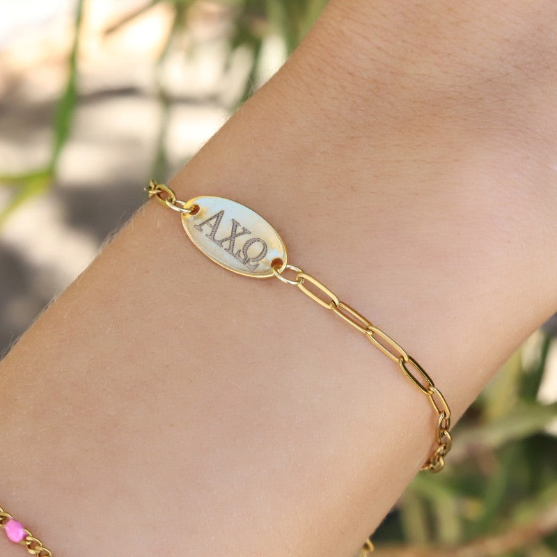 Alpha Chi Omega Sorority Bracelet - Paper Clip Chain Style