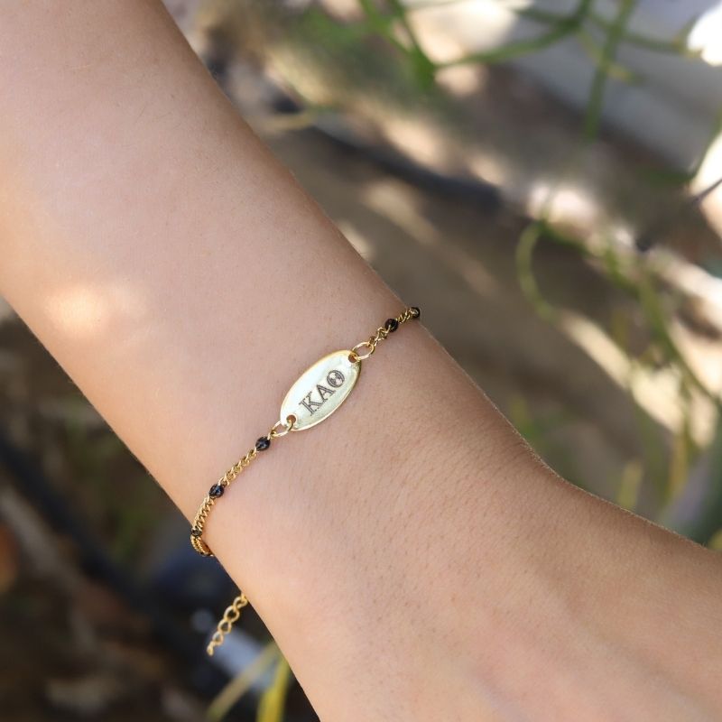 Kappa Alpha Theta Sorority Bracelet - Black Enamel Chain Style