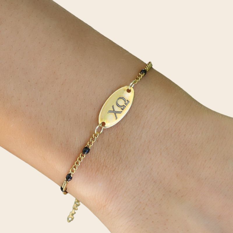 Chi Omega Sorority Bracelet - Black Enamel Chain Style