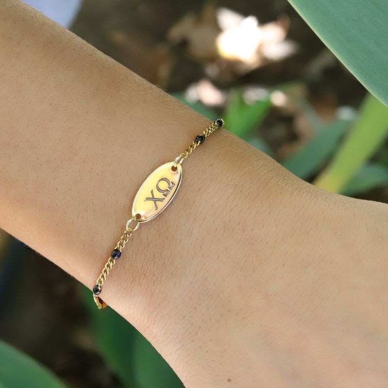 Chi Omega Sorority Bracelet - Black Enamel Chain Style