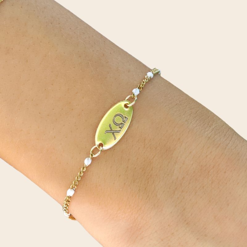 Chi Omega Sorority Bracelet - White Enamel Chain Style