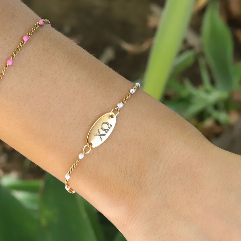 Chi Omega Sorority Bracelet - White Enamel Chain Style