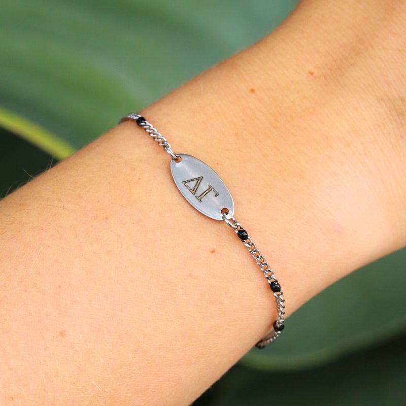 Delta Gamma Sorority Bracelet - Black Enamel Silver Chain Style