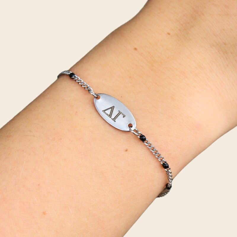 Delta Gamma Sorority Bracelet Black Enamel Silver Chain Style on hand
