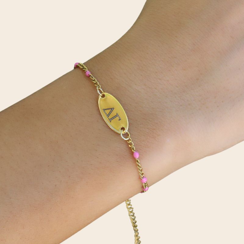 Delta Gamma Sorority Bracelet - Pink Enamel Chain Style