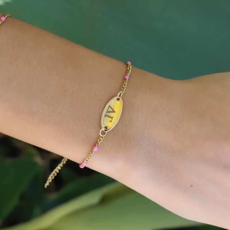 Delta Gamma Sorority Bracelet - Pink Enamel Chain Style