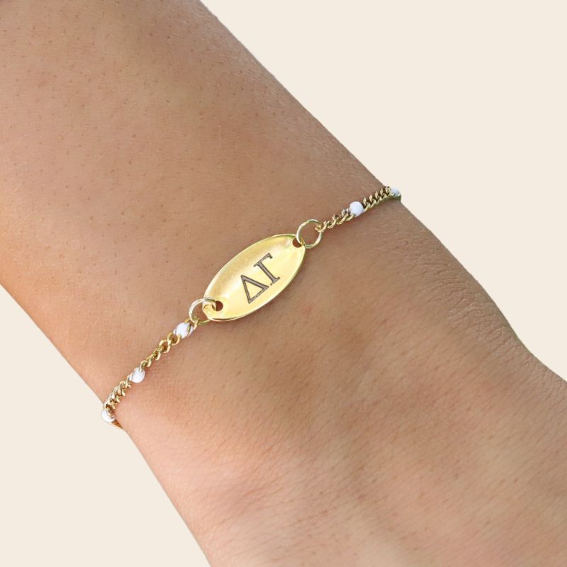 Delta Gamma Sorority Bracelet - White Enamel Chain Style