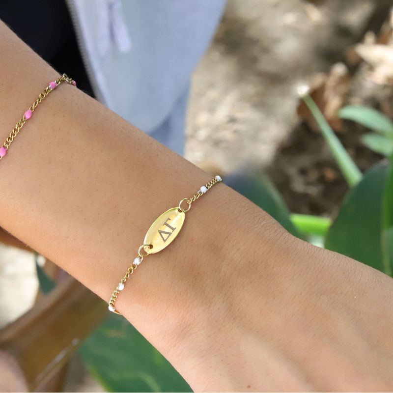 Delta Gamma Sorority Bracelet - White Enamel Chain Style