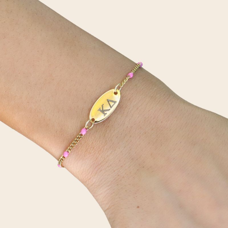 Kappa Delta Sorority Bracelet - Pink Enamel Chain Style