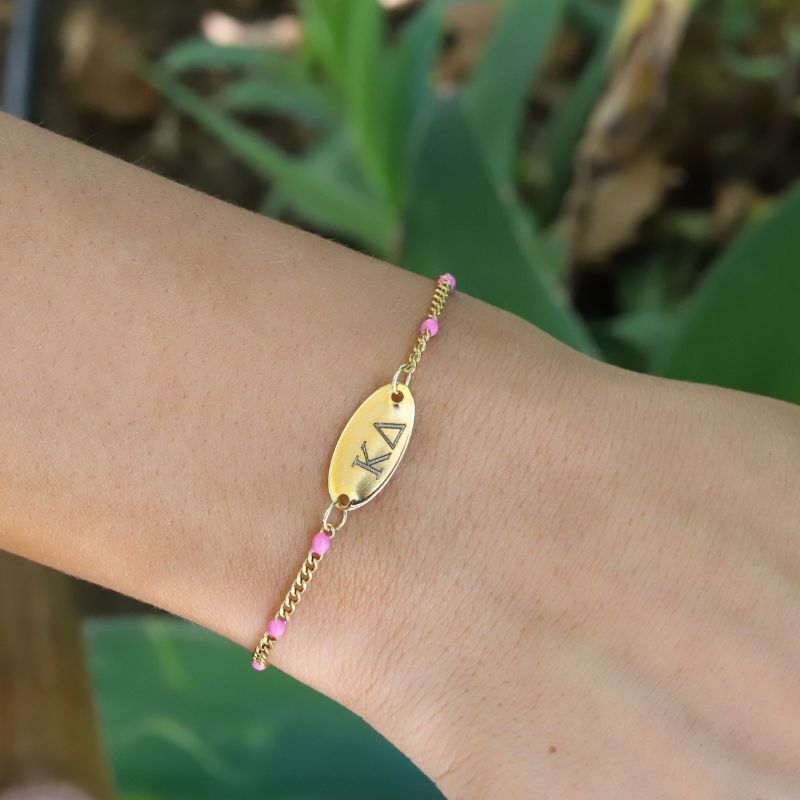 Kappa Delta Sorority Bracelet - Pink Enamel Chain Style