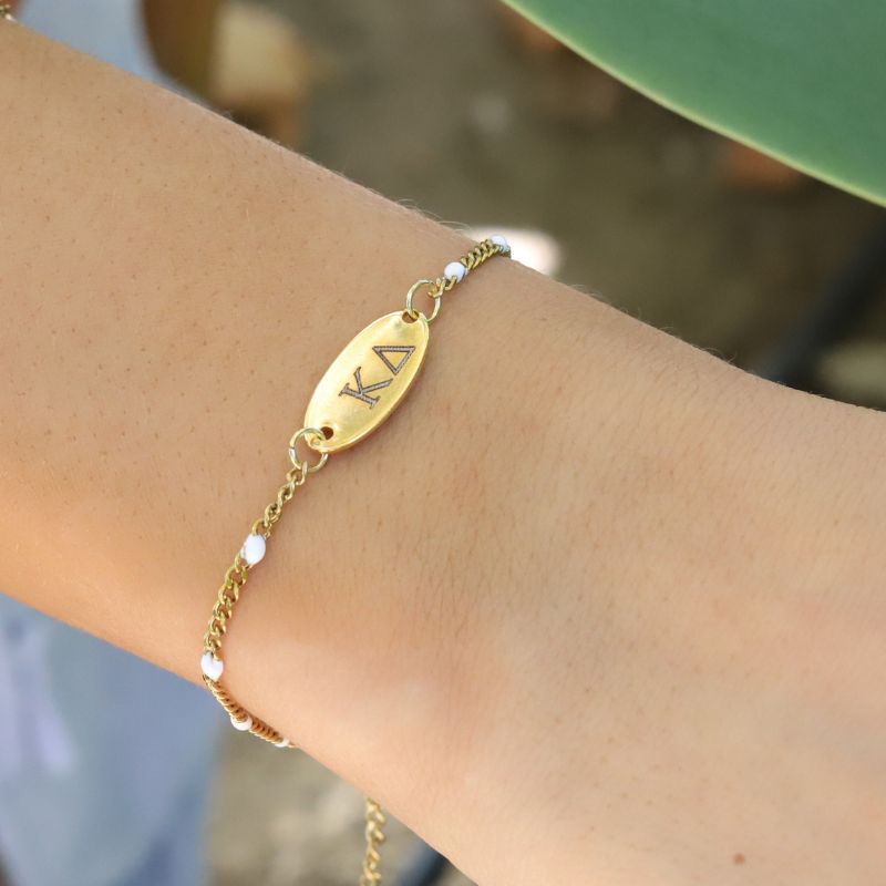 Kappa Delta Sorority Bracelet - White Enamel Chain Style
