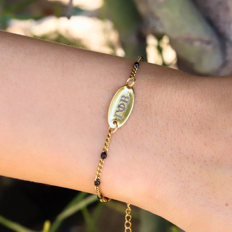 Gamma Phi Beta Sorority Bracelet - Black Enamel Chain Style