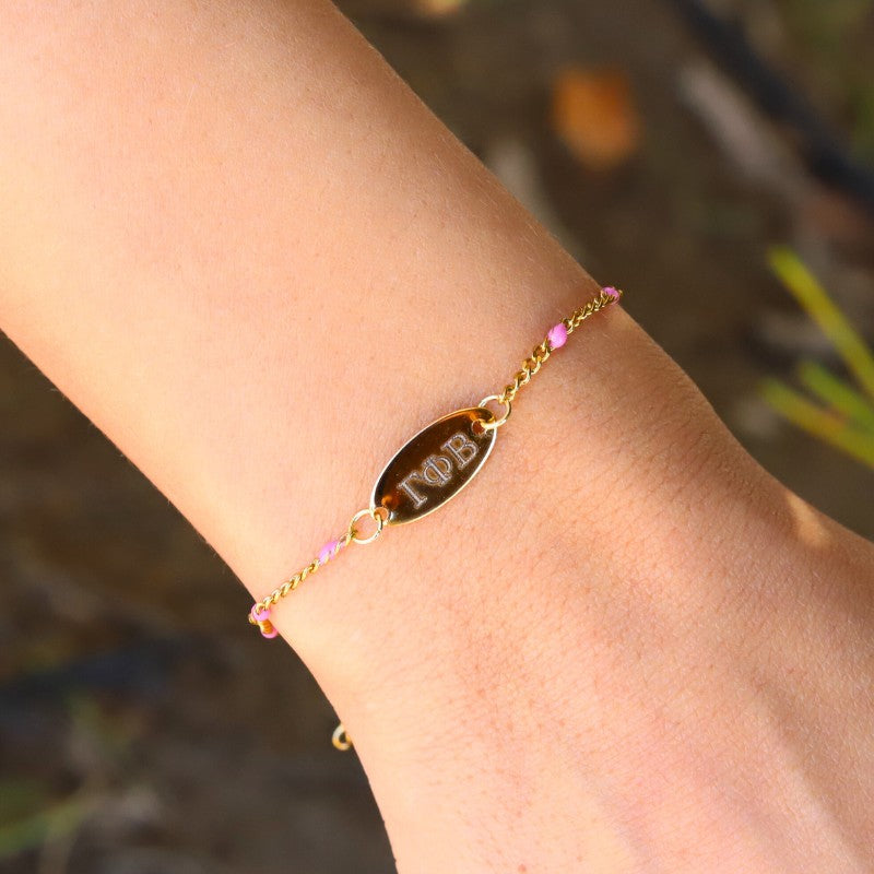 Gamma Phi Beta Sorority Bracelet - Pink Enamel Chain Style