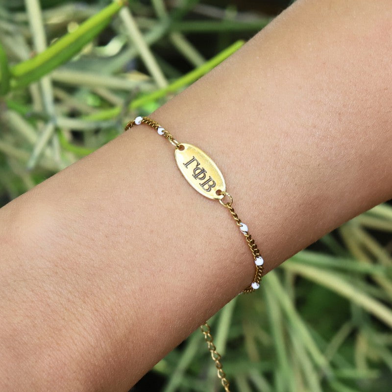 Gamma Phi Beta Sorority Bracelet - White Enamel Chain Style