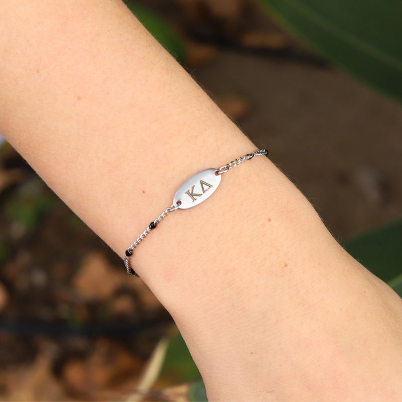 Kappa Delta Sorority Bracelet - Black Enamel Silver Chain Style