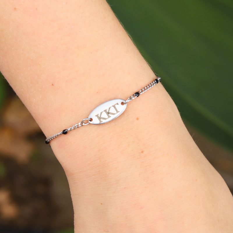 Kappa Kappa Gamma Sorority Bracelet - Black Enamel Silver Chain Style