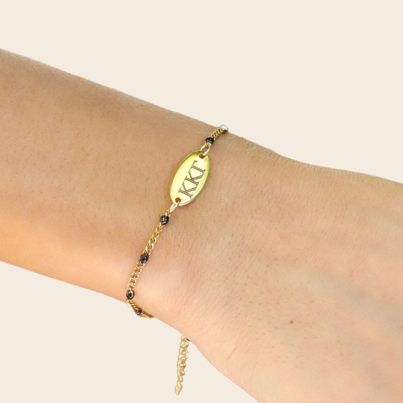 Kappa Kappa Gamma Sorority Bracelet - Black Enamel Chain Style