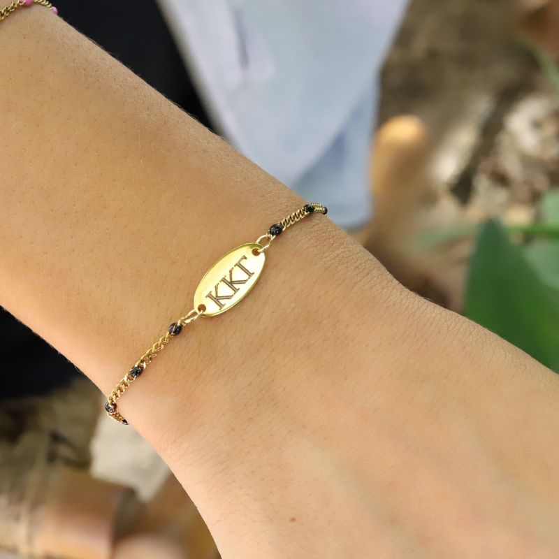 Kappa Kappa Gamma Sorority Bracelet - Black Enamel Chain Style
