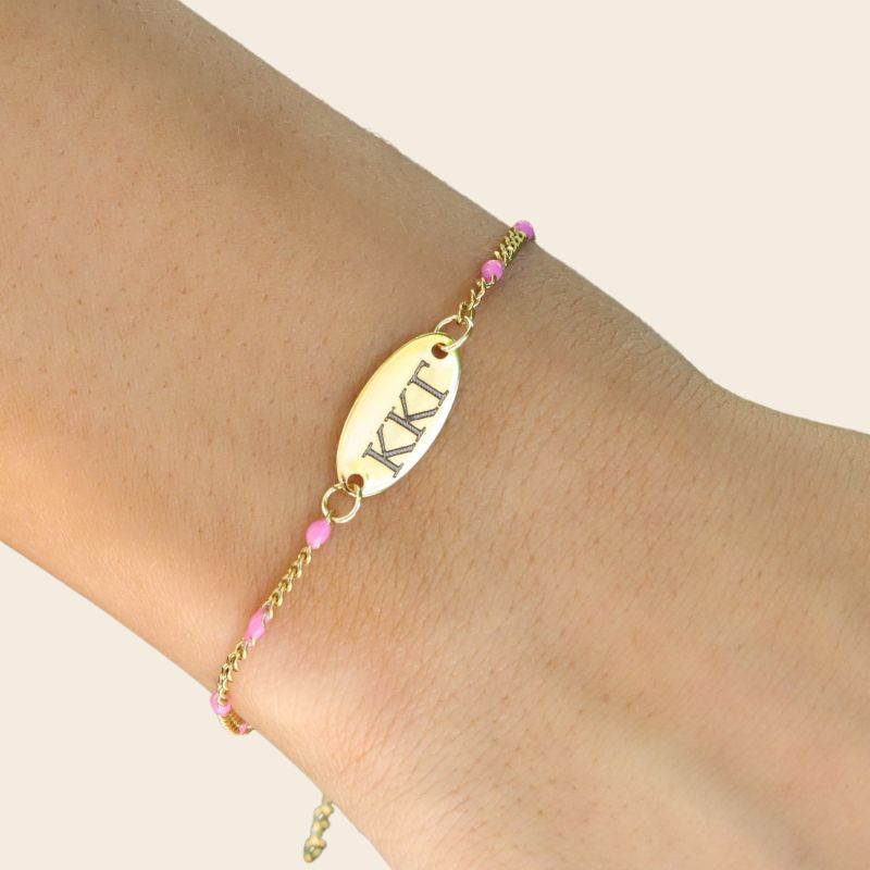 Kappa Kappa Gamma Sorority Bracelet - Pink Enamel Chain Style