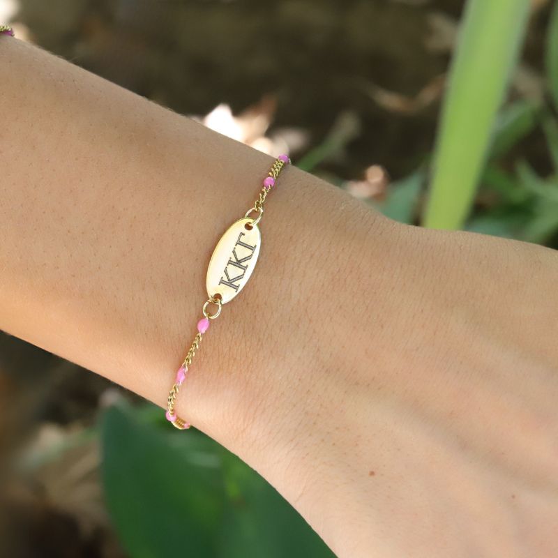 Kappa Kappa Gamma Sorority Bracelet - Pink Enamel Chain Style