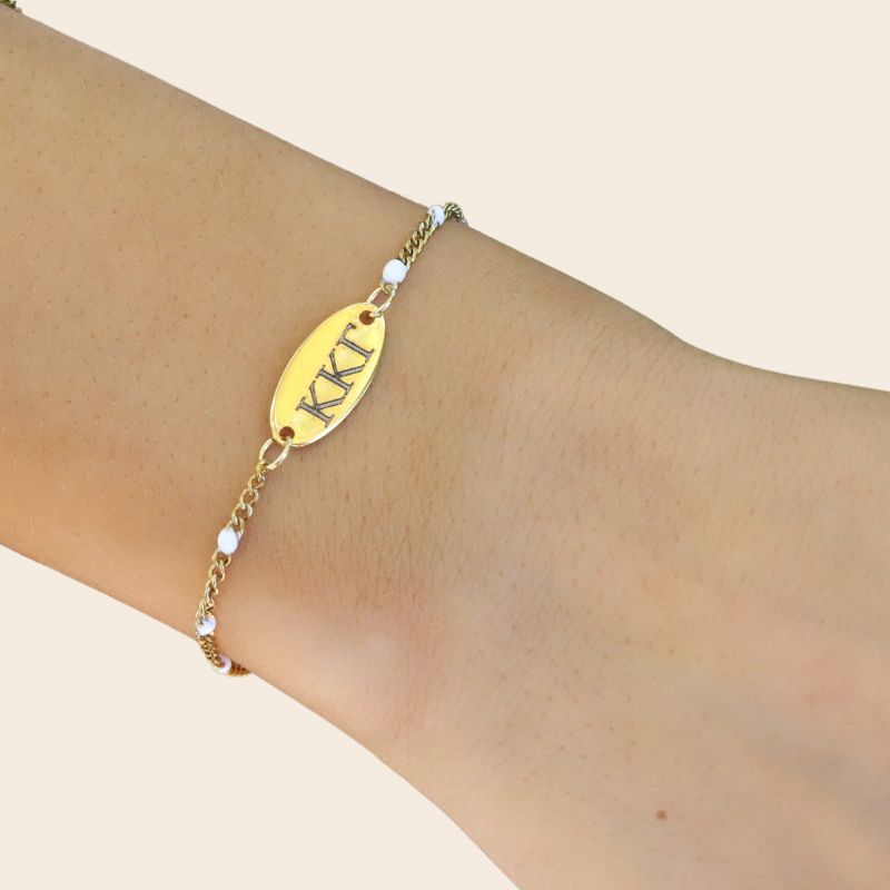 Kappa Kappa Gamma Sorority Bracelet - White Enamel Chain Style