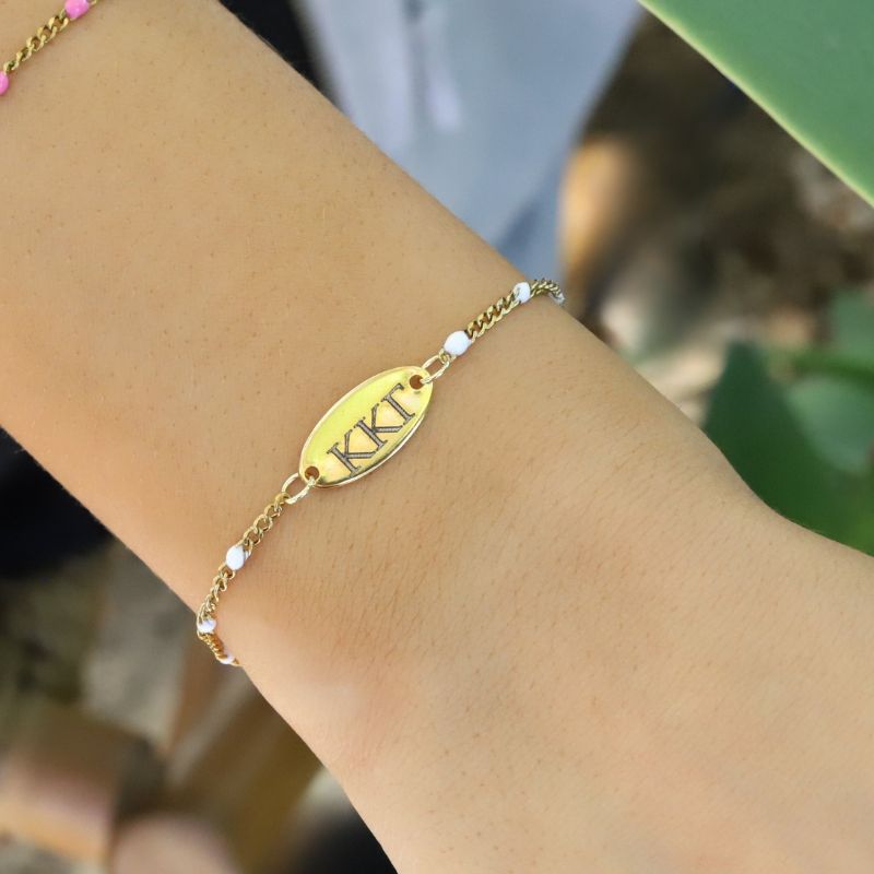 Kappa Kappa Gamma Sorority Bracelet - White Enamel Chain Style