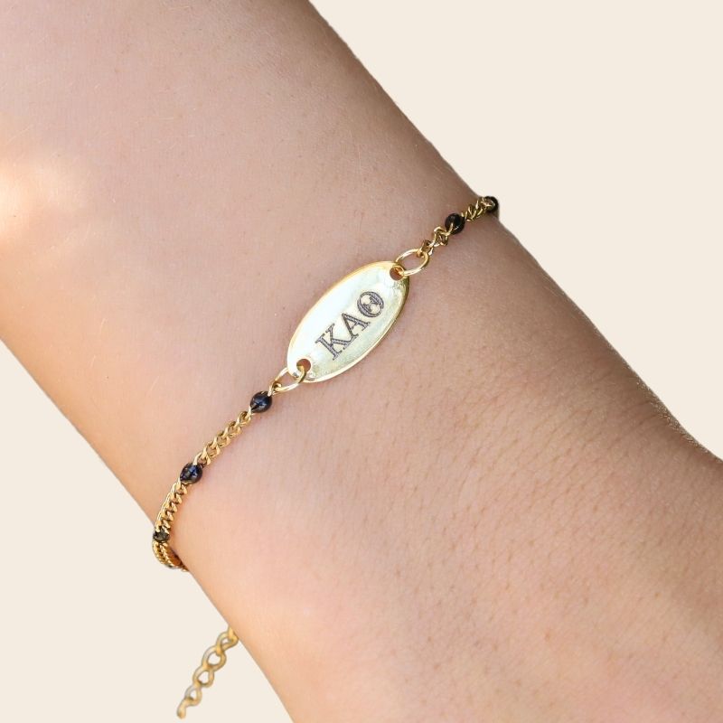 Kappa Alpha Theta Sorority Bracelet on hand- Black Enamel Chain Style
