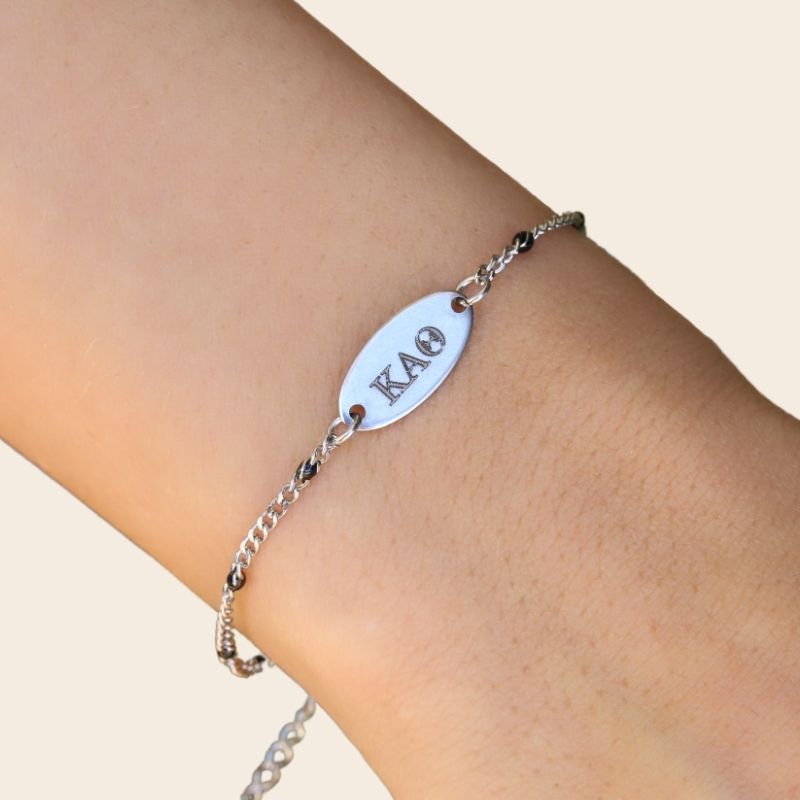 Kappa Alpha Theta Sorority Bracelet on  hand - Black Enamel Silver Chain Style