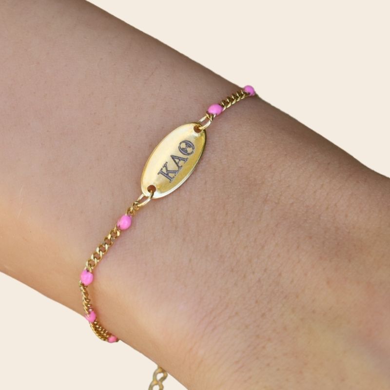 Kappa Alpha Theta Sorority Bracelet hand - Pink Enamel Chain Style