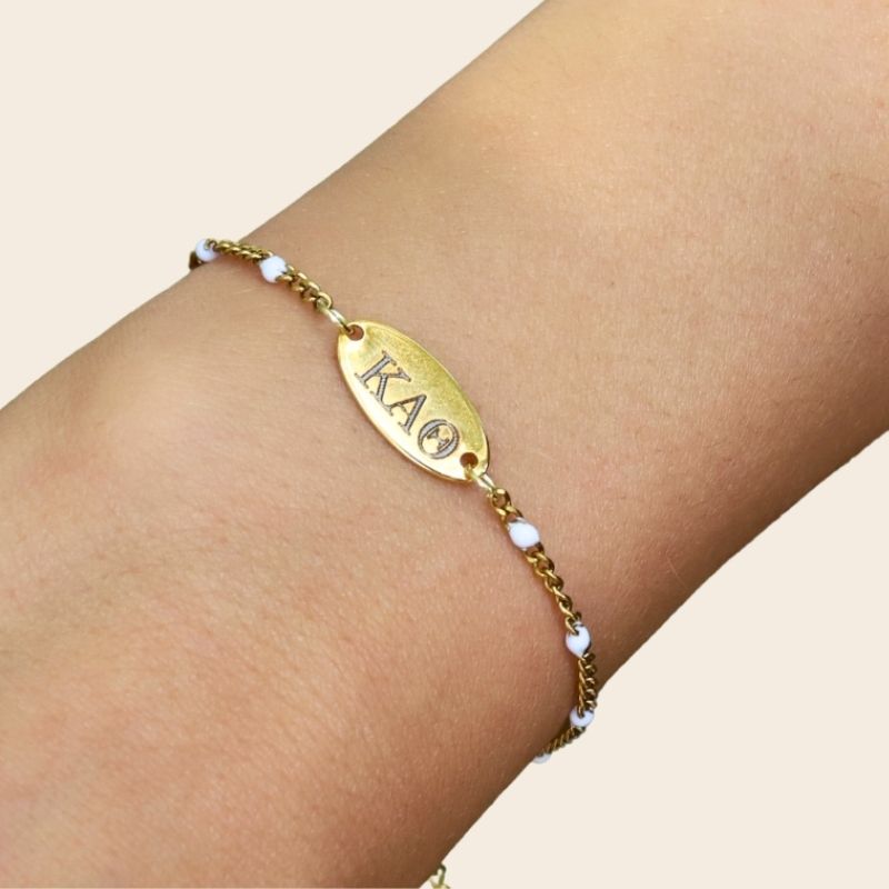 Kappa Alpha Theta Sorority Bracelet on hand - White Enamel Chain Style
