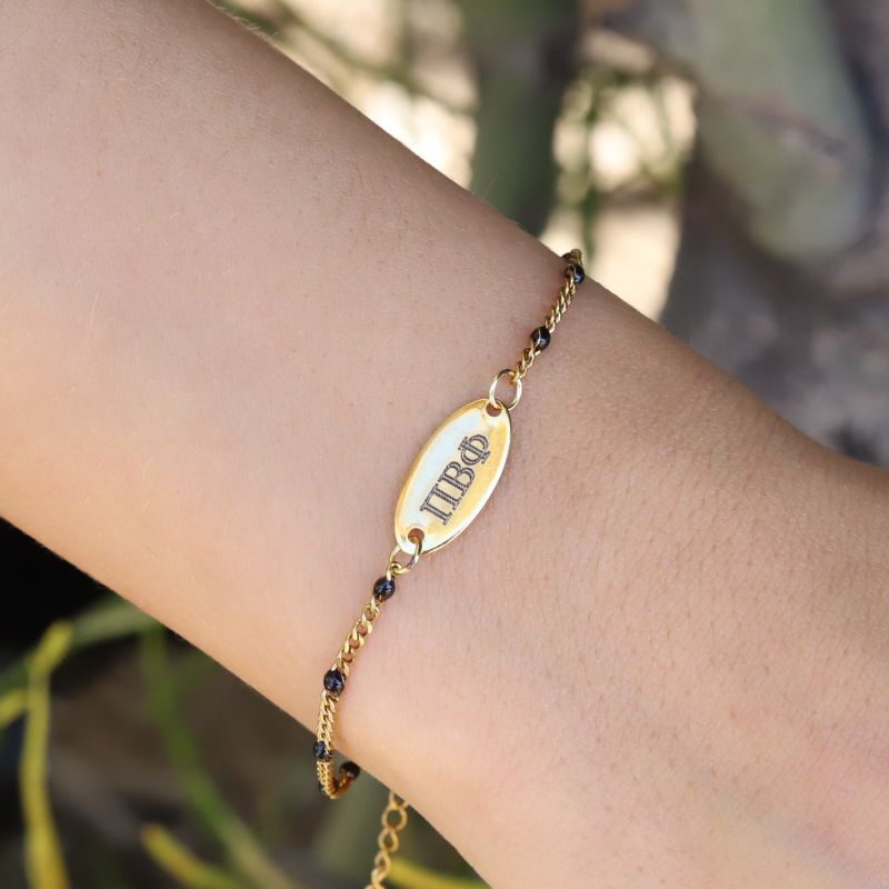 Pi Beta Phi Sorority Bracelet - Black Enamel Chain Style