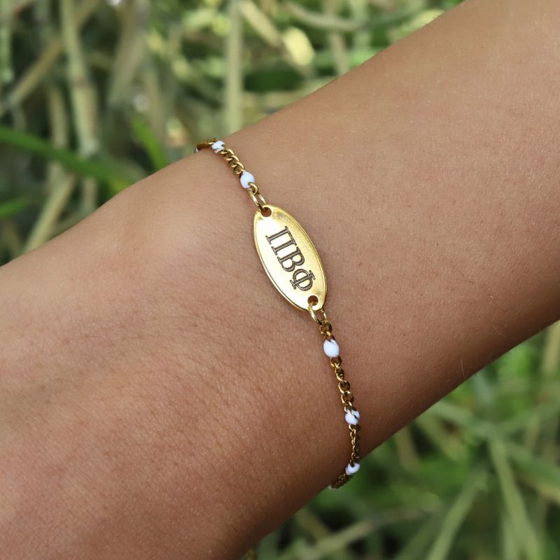 Pi Beta Phi Sorority Bracelet - White Enamel Chain Style