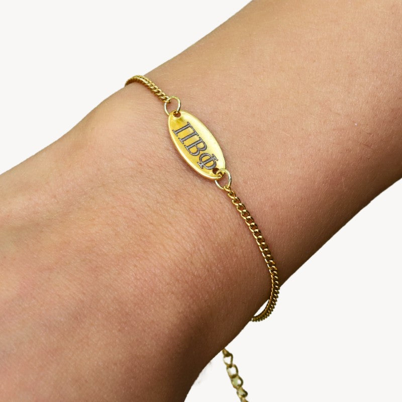 Pi Beta Phi Sorority Bracelet - Gold-Plated Cuban Chain Style
